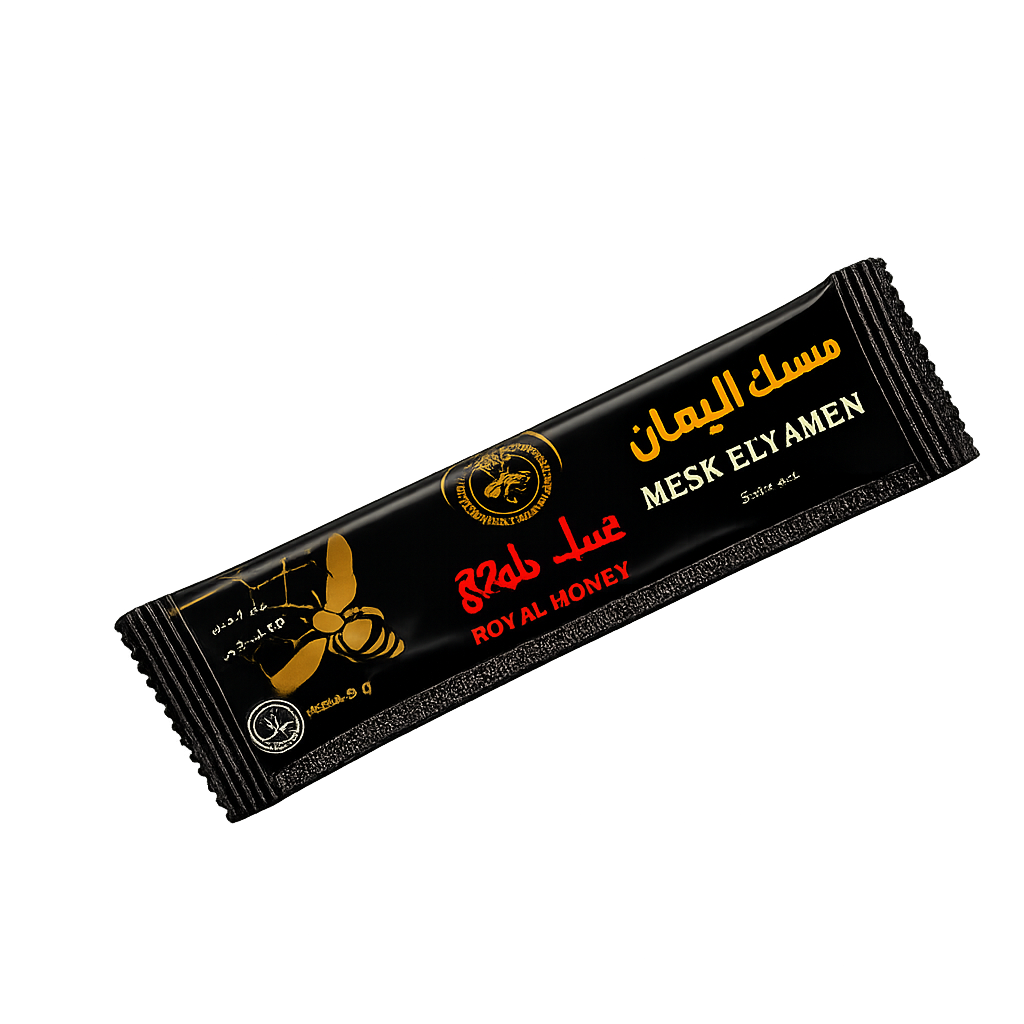 Mesk Elyamen Royal Honey sachet – premium honing in een handige eenpersoonsverpakking.
