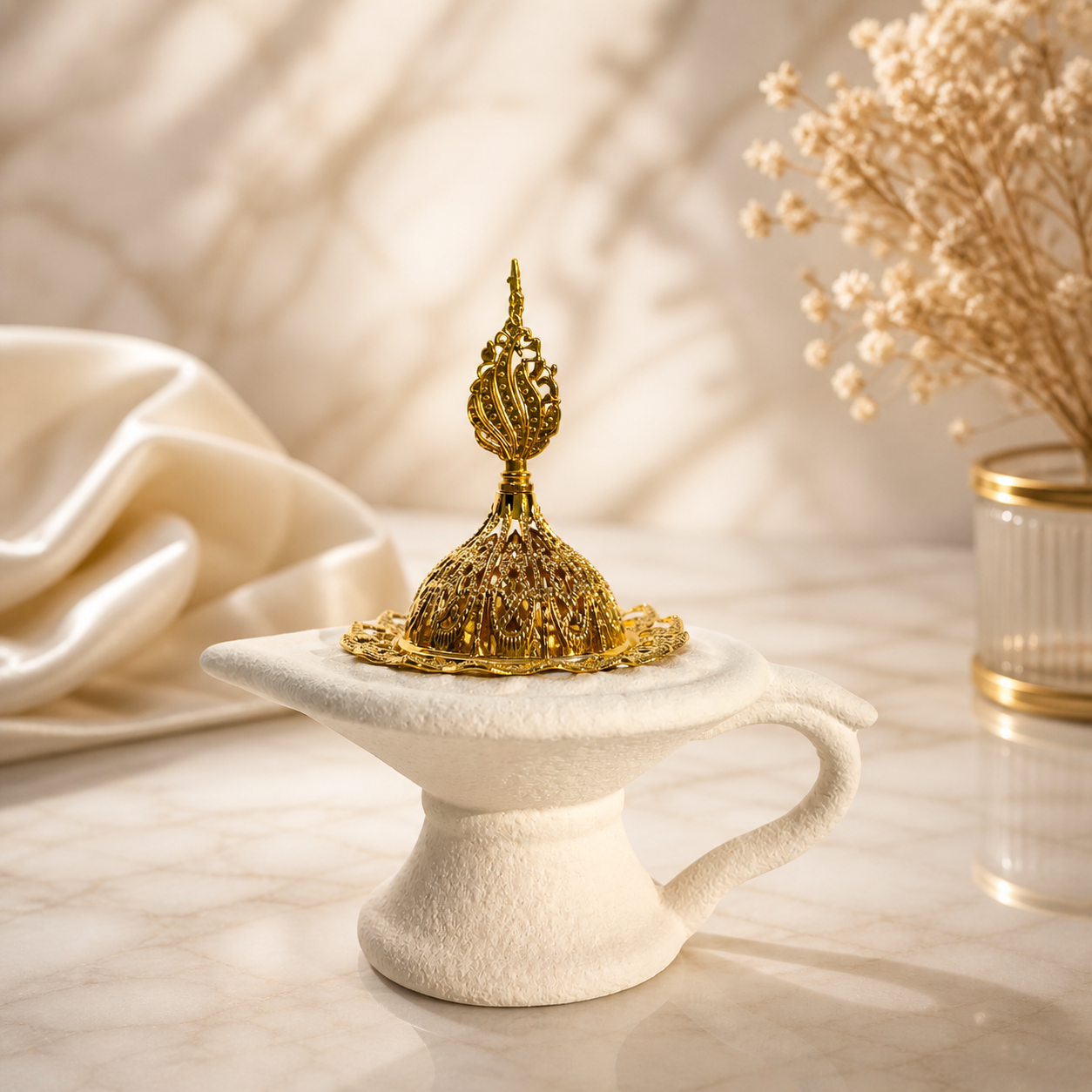 Elegante incense burner wit goud voor interieur en geur