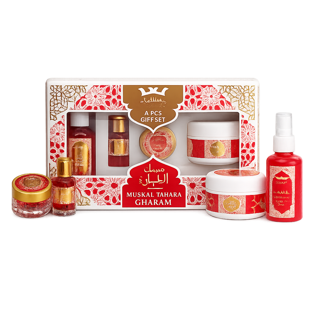 Luxe Musk Gharam cadeauset met parfum olie, body crème, talkpoeder en bodyspray