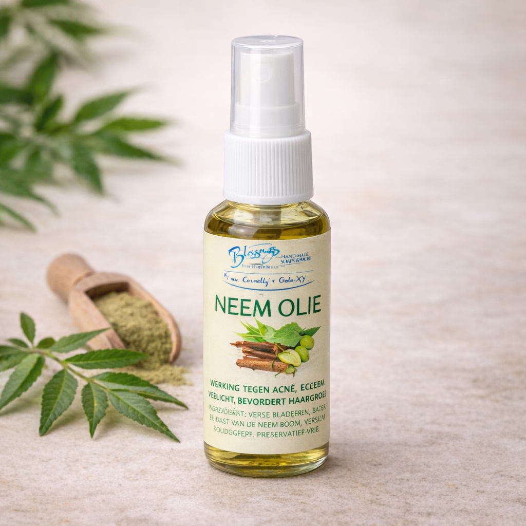 Neem olie tegen acne, roos en huidverzorging in transparant flesje