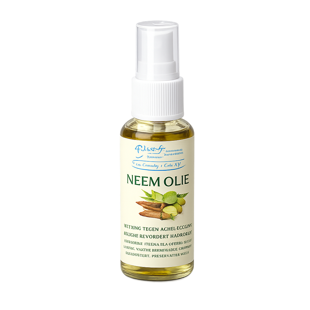 Pure neem olie uit Suriname voor huid en haar, productfoto zonder achtergrond