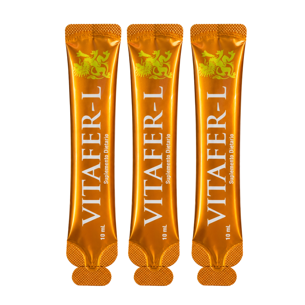 Vitafer voedingssupplement in oranje doos met individuele sachets