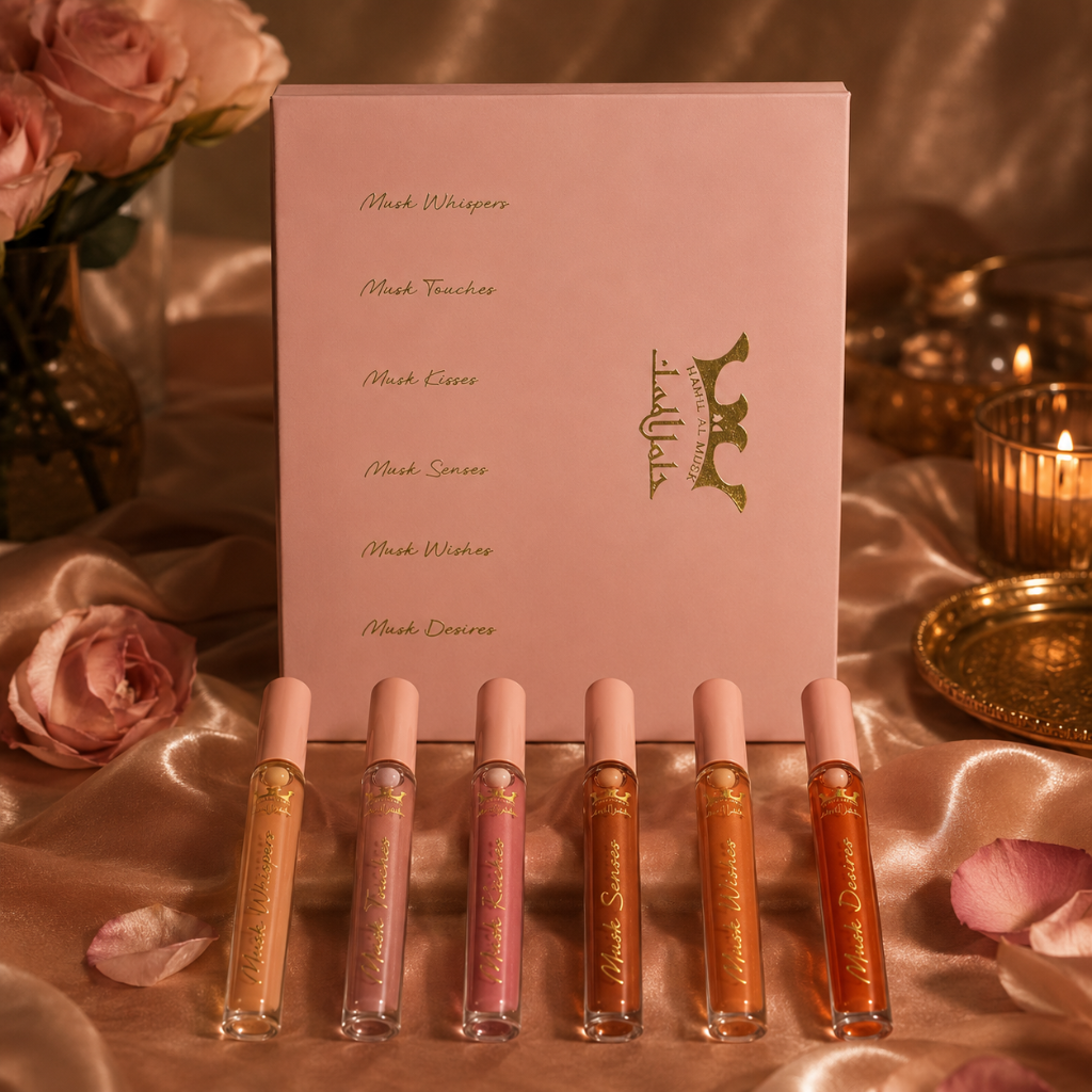 Zes Musk Intimate Glosses met verschillende muskgeuren voor de uitwendige intieme zone